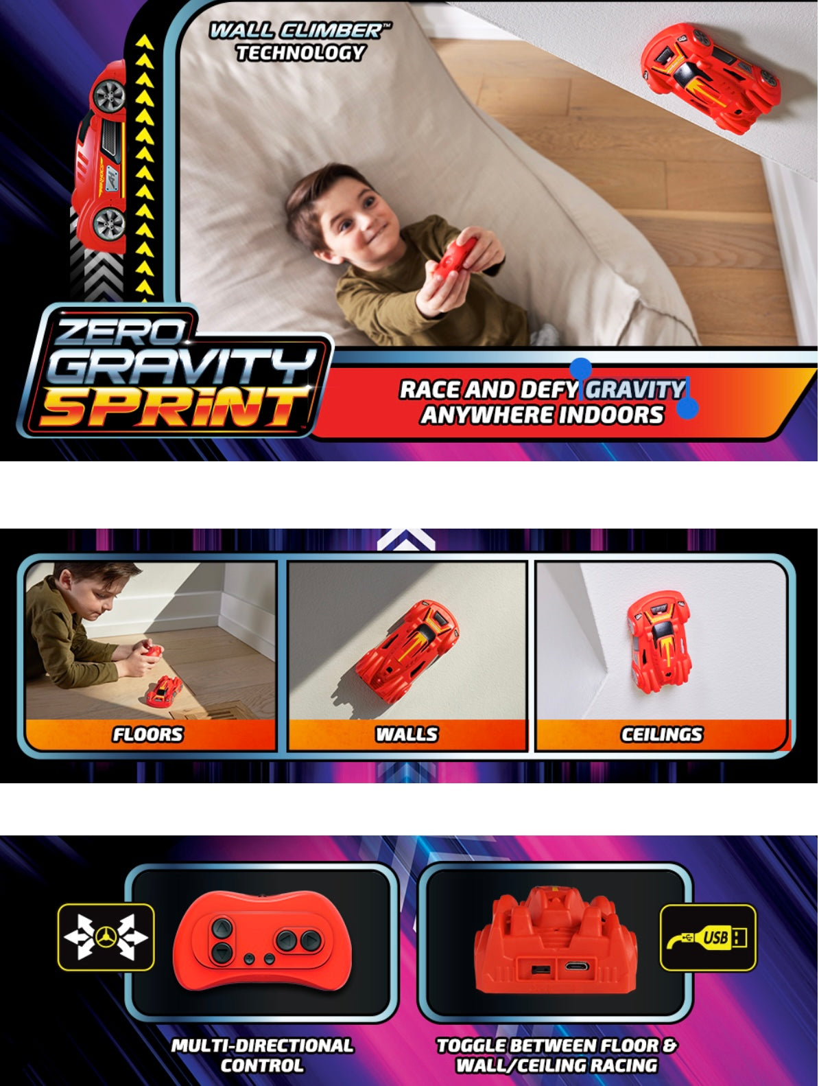  Air Hogs, Zero Gravity Sprint RC Car Wall Climber, Red